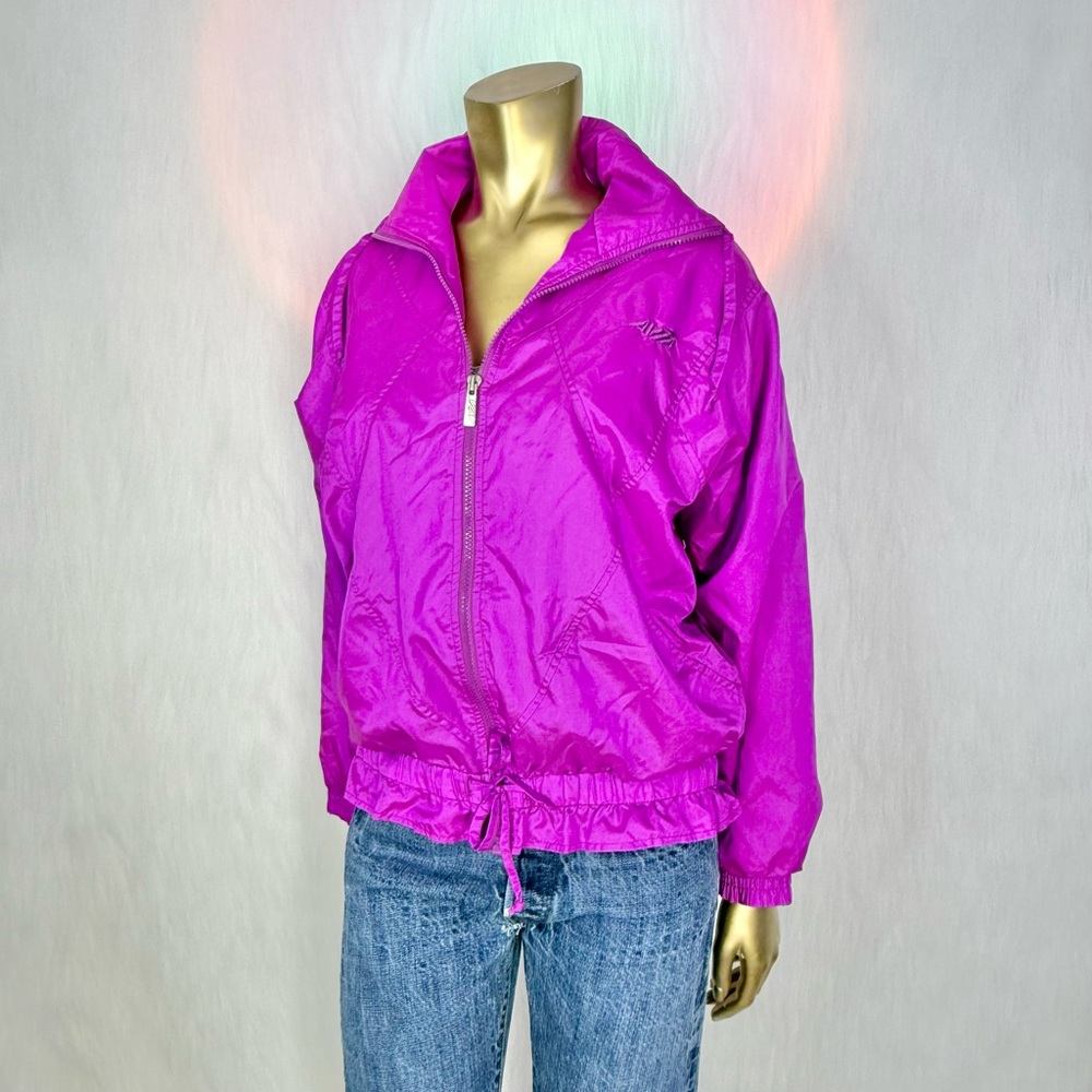 Vintage 90s AVIA Windbreaker Jacket | Hot Pink Magenta Nylon Retro Shell Size M
